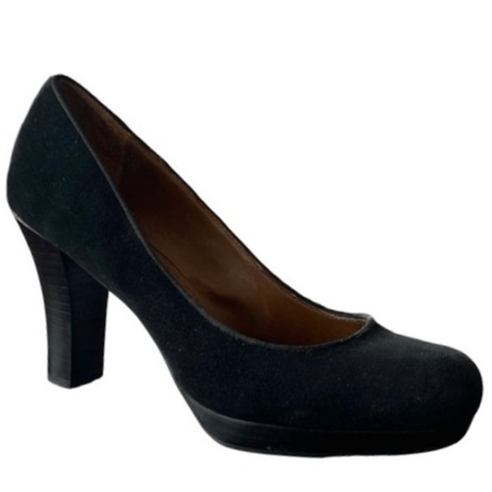 Adrienne Vittadini Black‎ Suede Platform Block Heel Pumps Women's Shoes